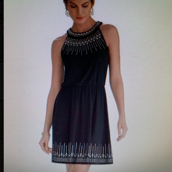 White House Black Market Dresses & Skirts - WHITE HOUSE BLACK MARKET SLEEVELESS EMBELLISHED BLOUSON DRESS SIZE MEDIUM BLACK